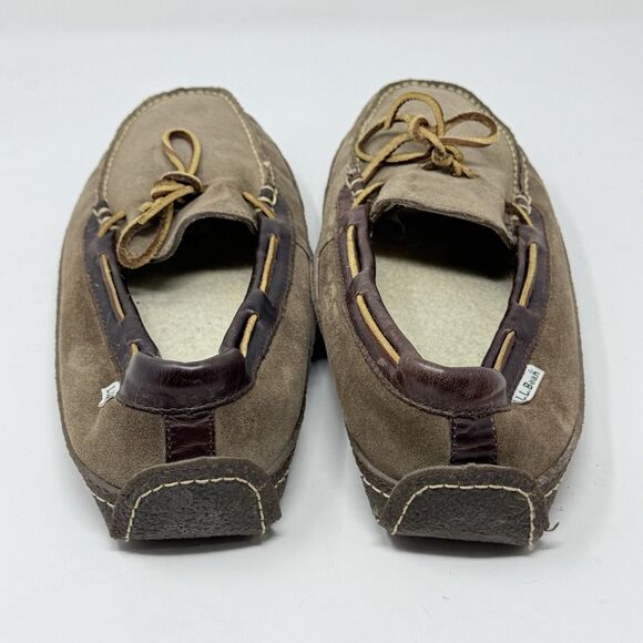 LL Bean Slippers Mens 12 M Brown Suede Shearling Lined Comfort Indoor Outdoor main image 4